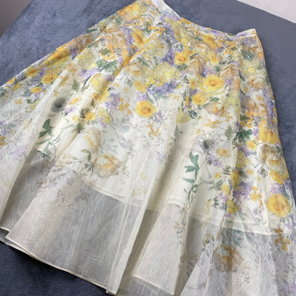 Anewsta Curve Women 1XL Maxi Skirt Yellow Floral Sheer Overlay Lined A-Line